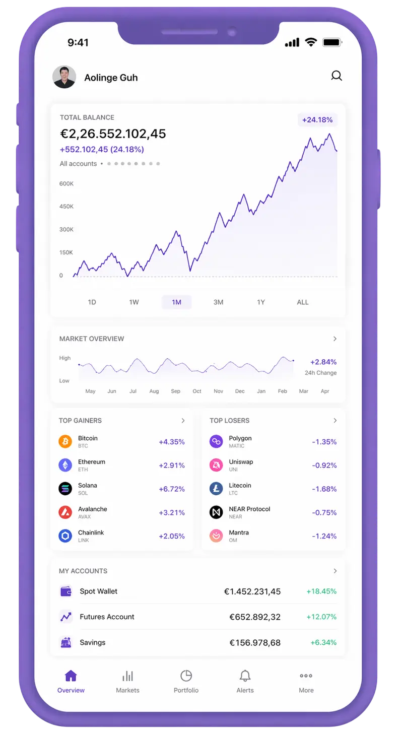 Mobile app displaying portfolio management